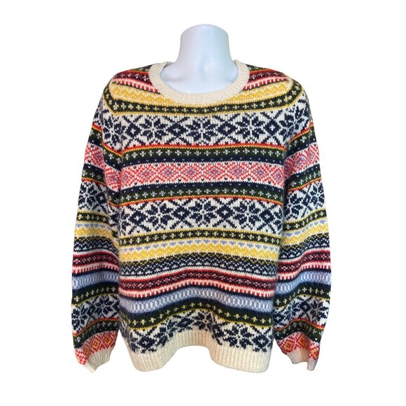 Old Navy Fair Isle Knit Sweater L Tall Multicolor Retro Preppy Winter Old Money - Picture 2 of 8
